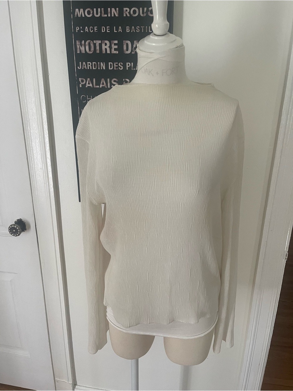 OAK+FORT Classic Cream Long-Sleeve Textured Top